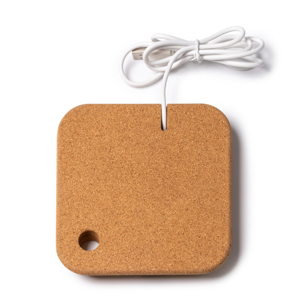 Cargador inalámbrico personalizado de corcho y bambú 10W con soporte para bolígrafo
