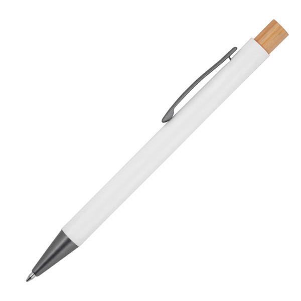 pen made from recycled aluminium with bamboo pusher ROSARIO - White