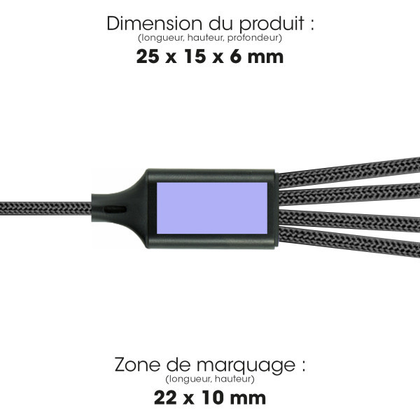 RENKEI - CÂBLE DE CHARGE 4 EN 1 20W EN MATÉRIAUX RECYCLÉS - NOIR