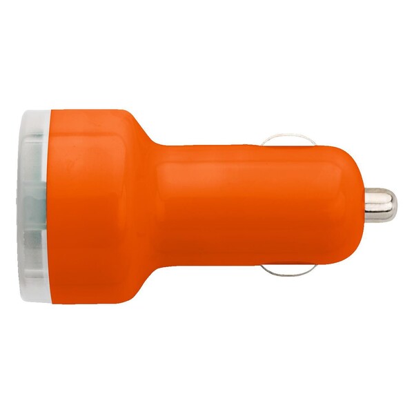 Plastic car power adapter with two USB ports - orange