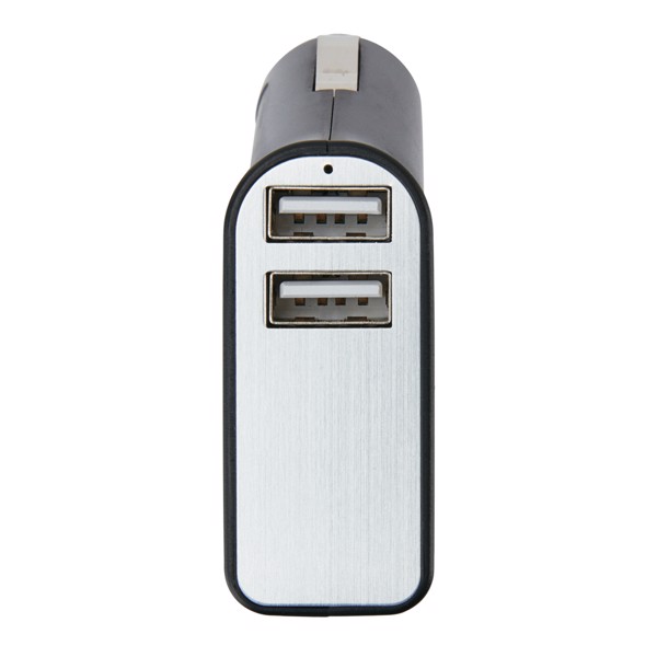 Dual port car charger with belt cutter and hammer - Black / Silver
