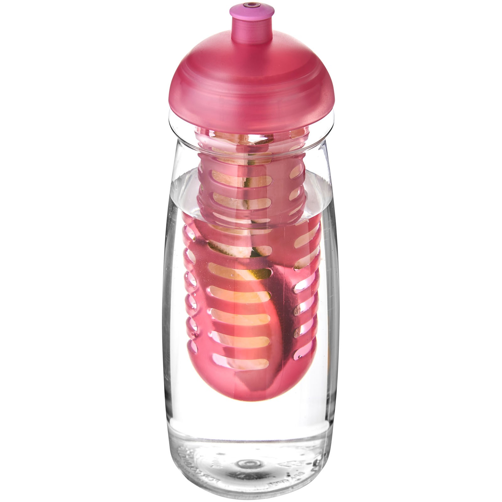 Bidon H2O Pulse® o pojemności 600 ml z wypukłym wieczkiem z możliwościąprzyrządzania wody smakowej - Przezroczysty / Różowy