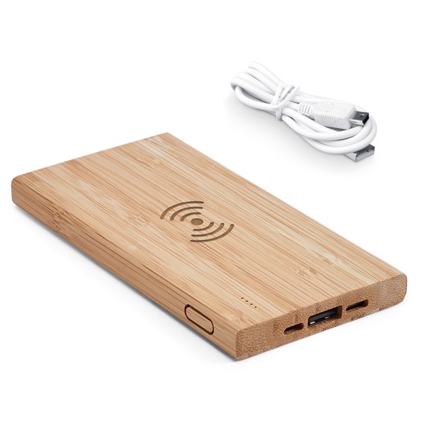 FITCH. Power bank 5 000 mAh avec chargeur sans fil 5W en bambou