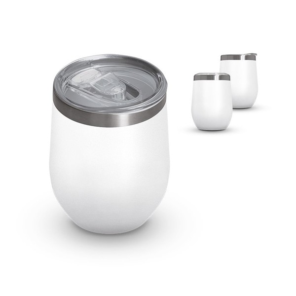 MUG ISOTHERME DOUBLE PAROI INOX AVEC COUVERCLE EN INOX RECYCLE - Blanc