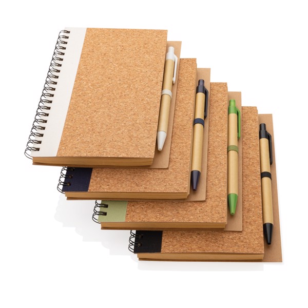 Cork spiral notebook with pen - White