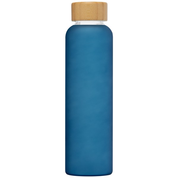 Lucerne - 590 ml Bouteille en verre borosilicate givré avec couvercle en bambou - Bleu clair / Sérigraphie
