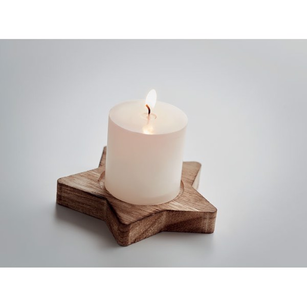 Lotus candle, vanilla scent, wooden star base - Wood