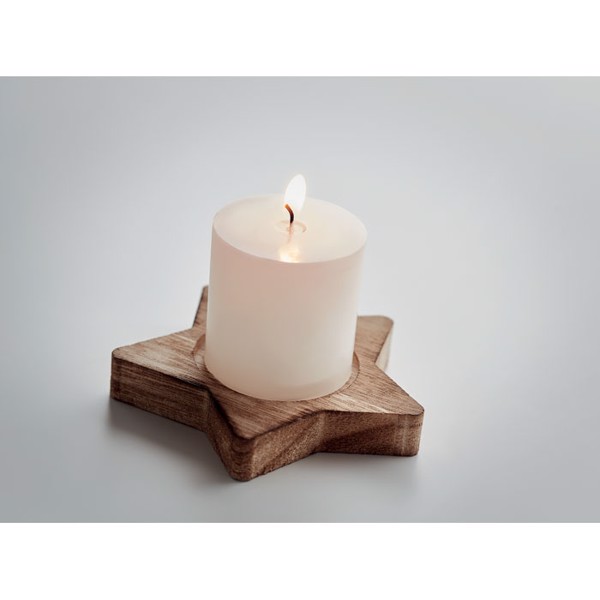 Candle on star wooden base Lotus - Wood