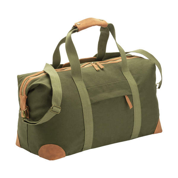 Recycled Canvas Duffle Bag. Adjustable And Removable Shoulder Strap With Metal Buckles - Dark Green