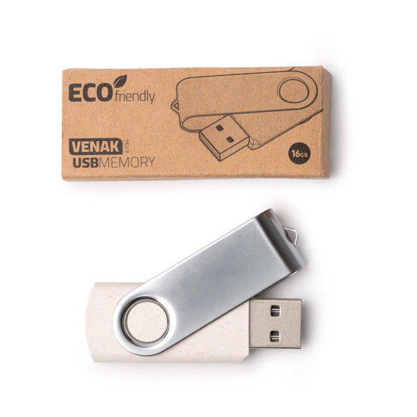 Custom wheat fiber USB flash drive 16 GB with metal rotating clip