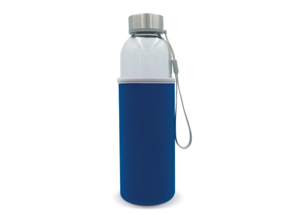 Water bottle glass with sleeve 500ml - Transparent / Light Blue