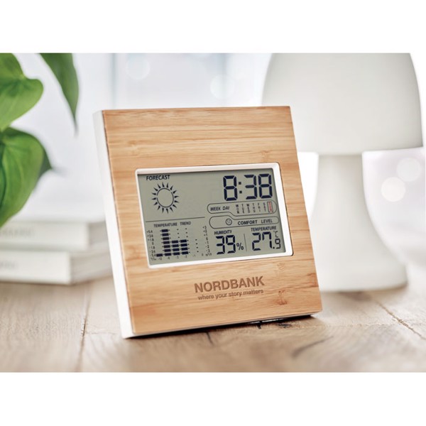 Turku weather station, bamboo front, clock, humidity