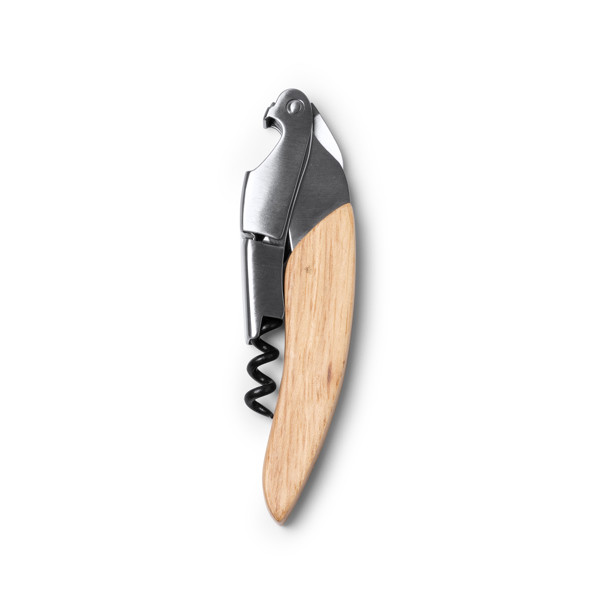 Sacacorchos personalizado de acero inoxidable con mango de madera y doble palanca