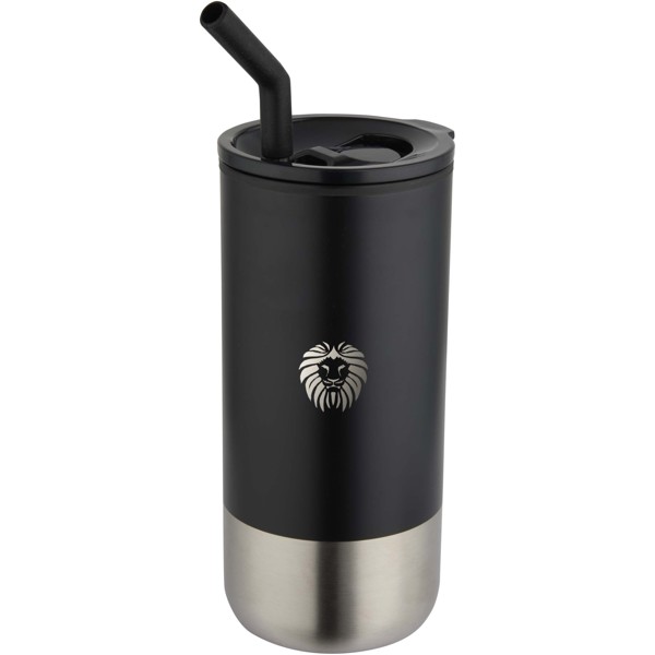 Grayson 480 ml RCS recyklovaný izolovaný pohár so slamkou - Čierna