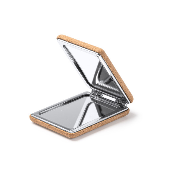 Foldable pocket mirror with magnifier customised in natural cork