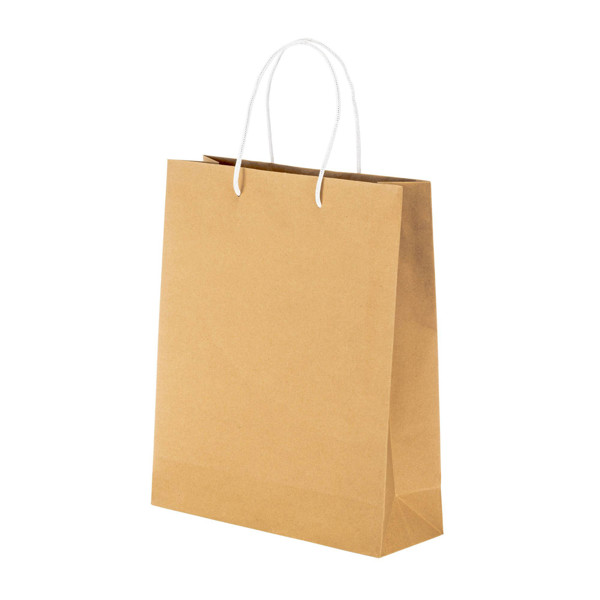 150 G/M2 Natural Recycled Paper Bag With Gusset And Short Colored Handles - White