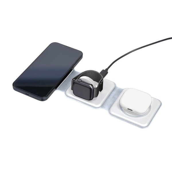 Chargeur sans fil Trigo | Recyclé | 3-en-1 - blanc