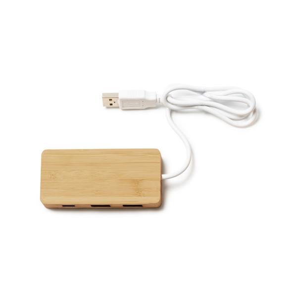 Hub USB personalizado de bambú con 2 puertos USB y 1 puerto tipo C