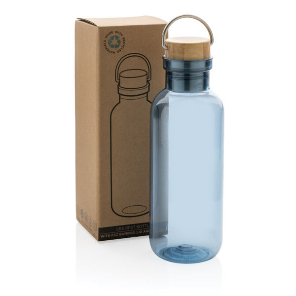 Bouteille 680ml en rPET RCS, couvercle en bambou - Bleu