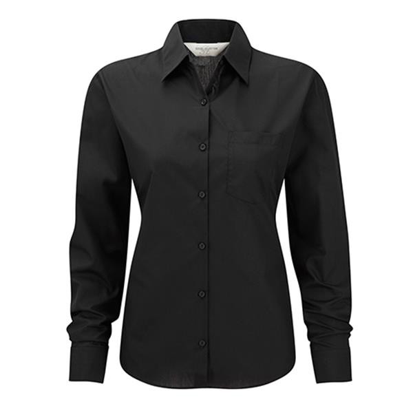 Camisa Popeline Senhora Manga Comprida 110G - 65% Poliéster/ 35% Algodão - Preto / XS