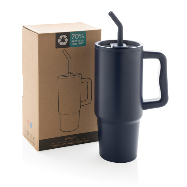 Mug 900ml en acier inoxydable recyclé Embrace RCS - Bleu Marine