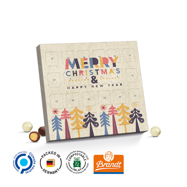 XS Adventskalender, Graspapier, Brandt Knusperkugeln Black & White | 24 Brandt Knusperkugeln Black & White, 21 g