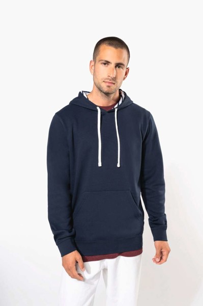 Unisex Contrast Patterned Hooded Sweatshirt - Navy / Mariniere / L