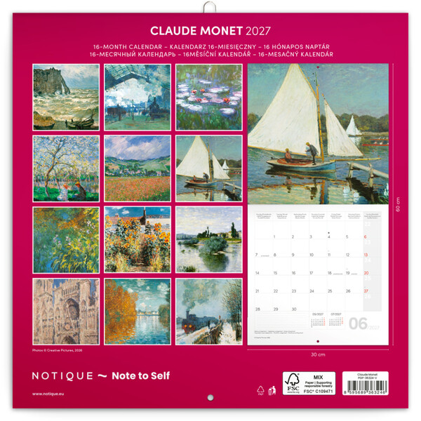 Notique Poznámkový Kalendář Claude Monet 2027, 30 x 30 cm - Východní
