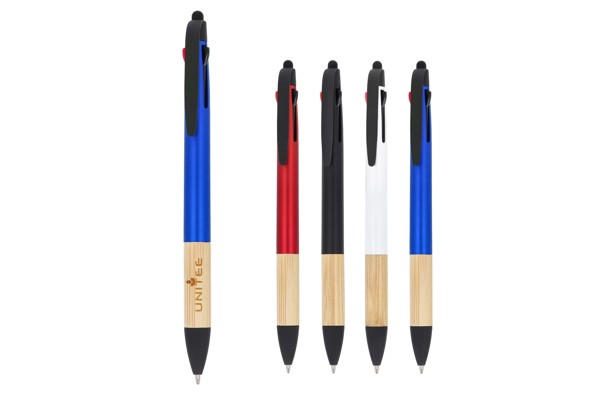 3-colour pen with bamboo grip - White