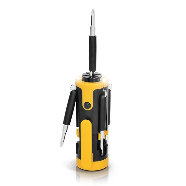 OUTIL MULTIFONCTION - TOURNEVIS 6 TETES + TORCHE - Jaune