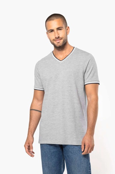 Men's Piqué Knit V-Neck T-Shirt - White / Navy / Red / 3XL