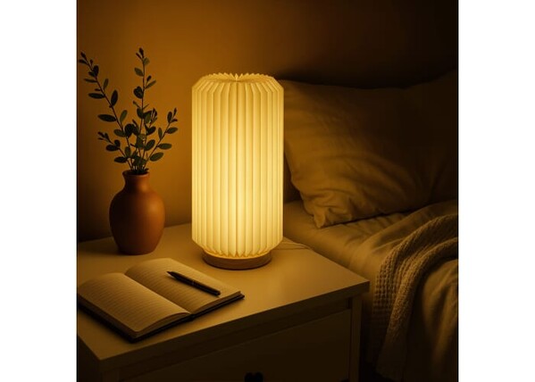 Coollux foldable paper LED lamp Aurora Tall on wooden base, 32cm - Nature