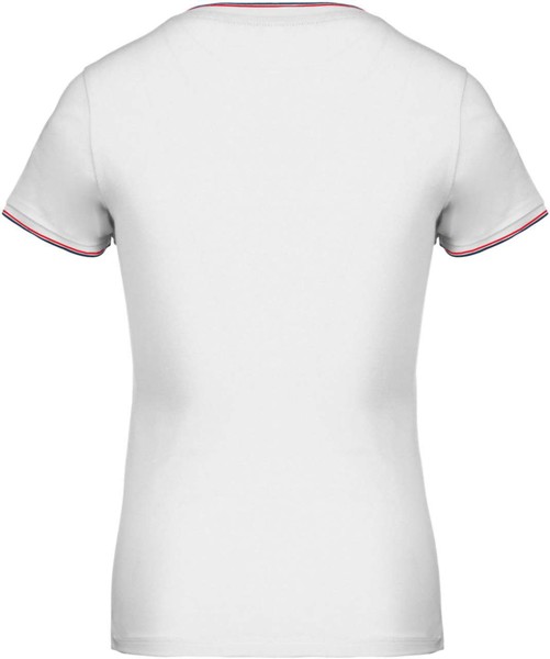 Ladies' Piqué Knit V-Neck T-Shirt - White / Navy / Red / 2XL