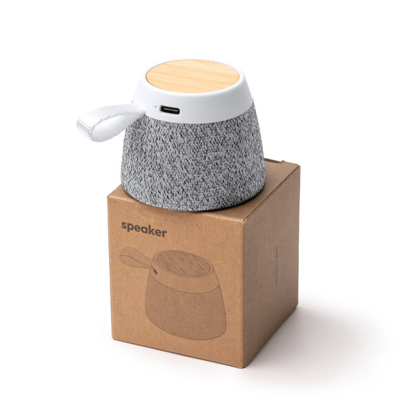 Altavoz inalámbrico personalizado de bambú y RPET 5W con anillo magnético soporte smartphone