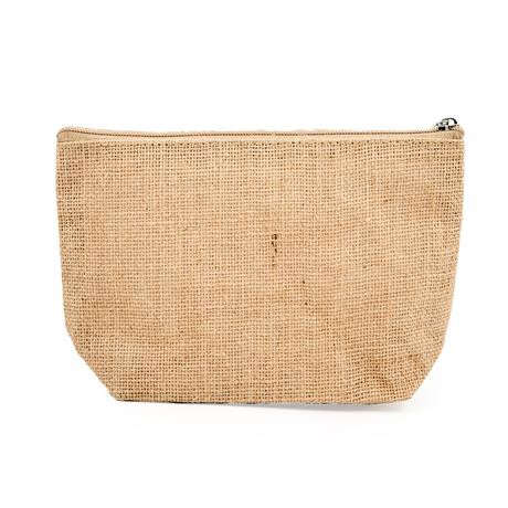 Personalised jute toiletry bag with matching zip and puller