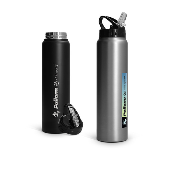 BOUTEILLE GOURDE 1 L INOX AVEC PAILLE - Argent