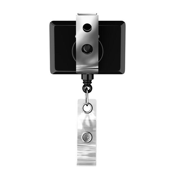 Retractable badge reel in rectangle shape with logo - Black