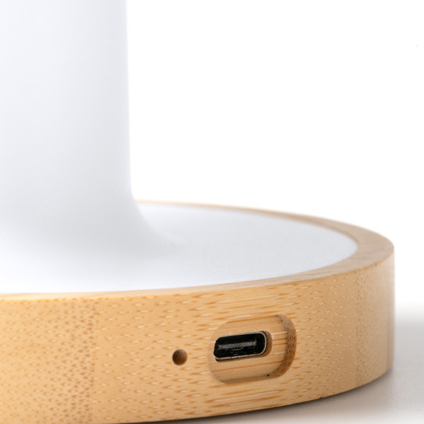 Altavoz lámpara personalizado de RPET y bambú 5W con temporizador y 3 modos de luz