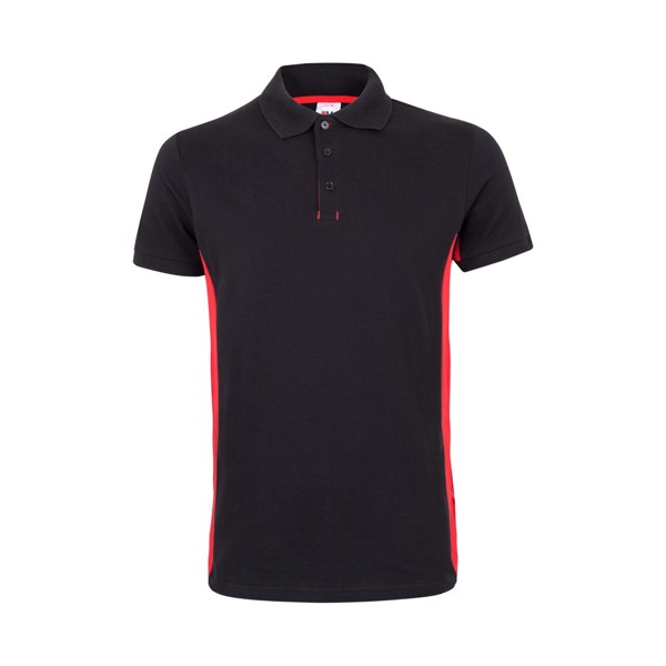 VL SUPAY. Polo piqué bicolor (180g/m²) manga curta, em algodão (60%) e poliéster (40%) - Preto / Vermelho / 3XL