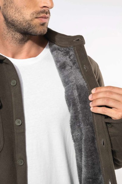 Sherpa-Lined Fleece Overshirt - Dark Khaki / Storm Grey / 4XL