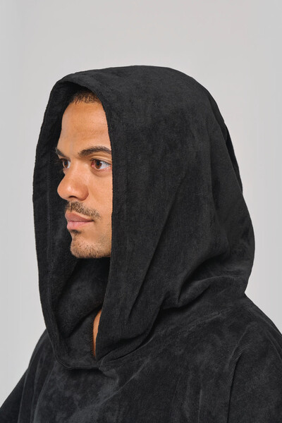 Hooded towelling poncho - Unisex L/XL - Black / L / XL