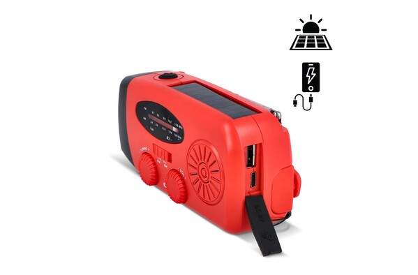 SafeSound Emergency Radio with Solar and Manual Winding - Red