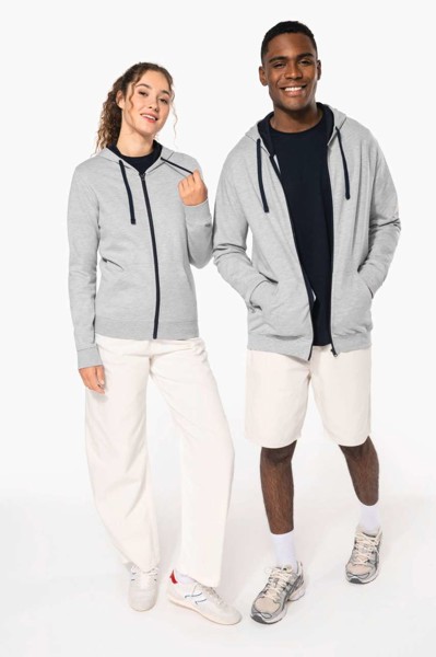 Ladies’ Contrast Hooded Full Zip Sweatshirt - Black / Red / S