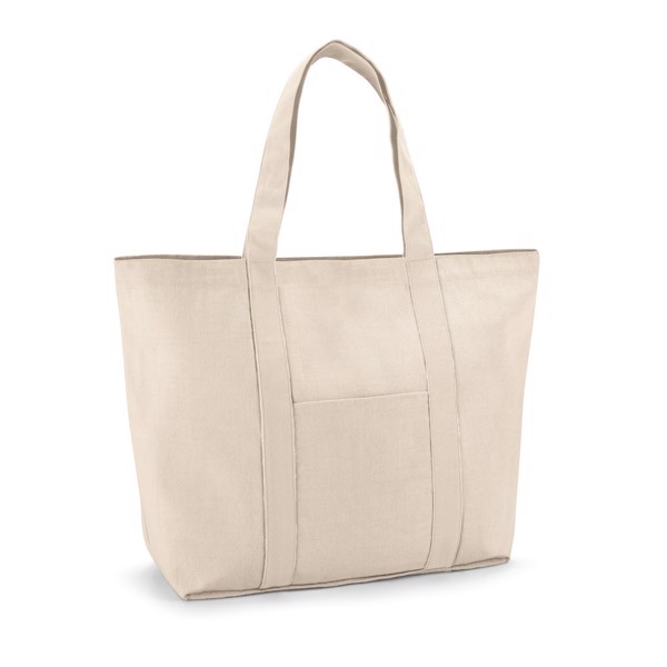 VILLE. Saco 100% algodão canvas com bolso frontal e interior (280 g/m²) - Natural Claro