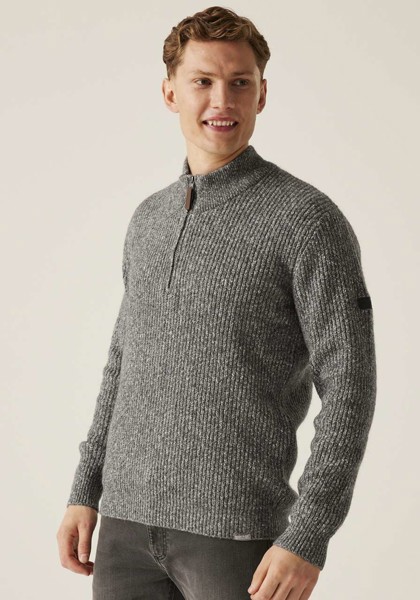 Solomon Zip-Neck Knitted Pullover - Dark Grey Marl / L