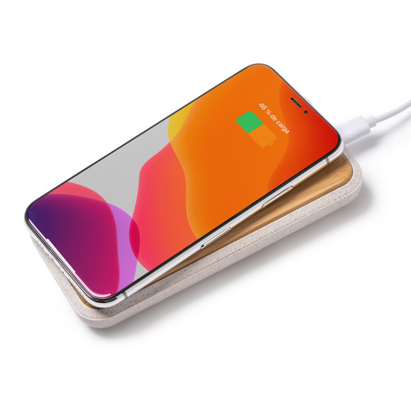 Custom bamboo and wheat fiber power bank 10000 mAh with wireless charging