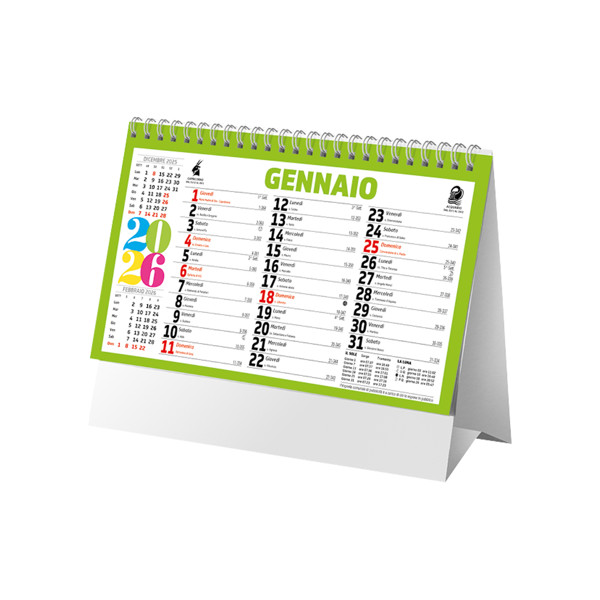 Calendario 2026 Da Tavolo Mensile Multicolore, 13 Fogli Su Carta Patinata Opaca