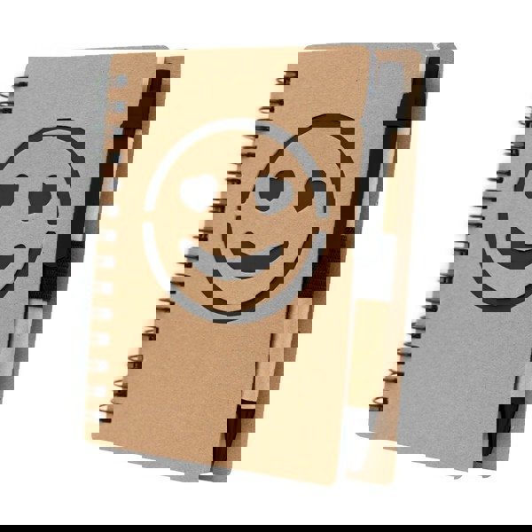 Notizbuch ca. B7 "lächelndes Gesicht" mit Kugelschreiber | Dylan - schwarz