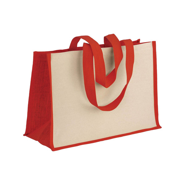 280 G/M2 Cotton Shopping Bag With Jute Details, Long Handles And Gusset - Red