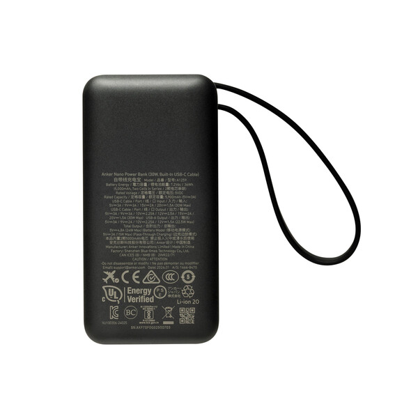 Anker Nano Power Bank 30W, Built-In USB-C Cable